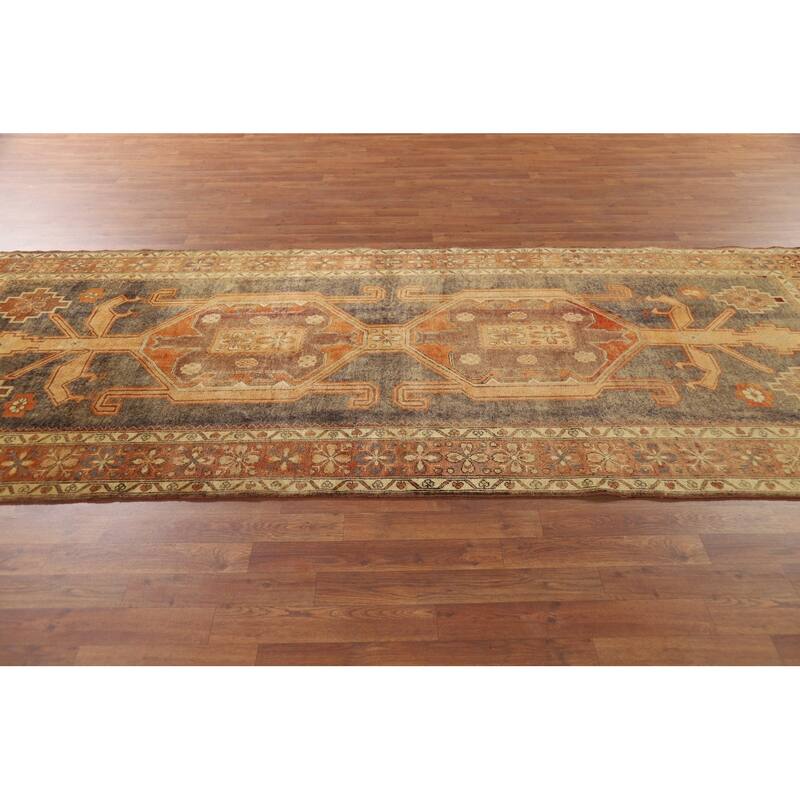 Tribal Ardebil Vintage Persian Runner Rug Hand-Knotted Wool Carpet - 4'5" x 10'7"