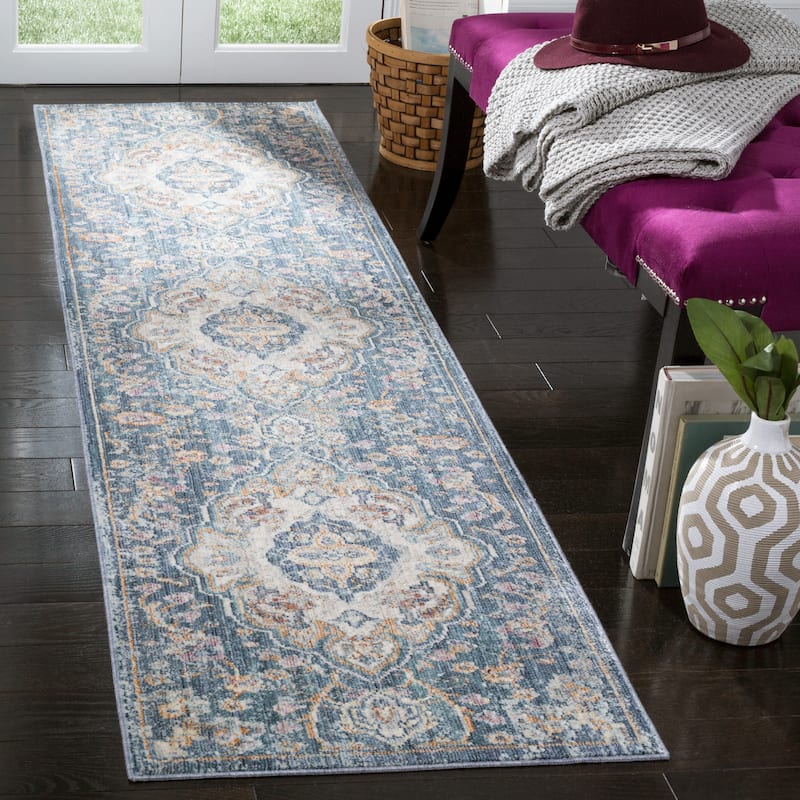 SAFAVIEH Illusion Tricia Vintage Boho Oriental Viscose Medallion Rug - 2'3" x 8' Runner - Cream/Blue