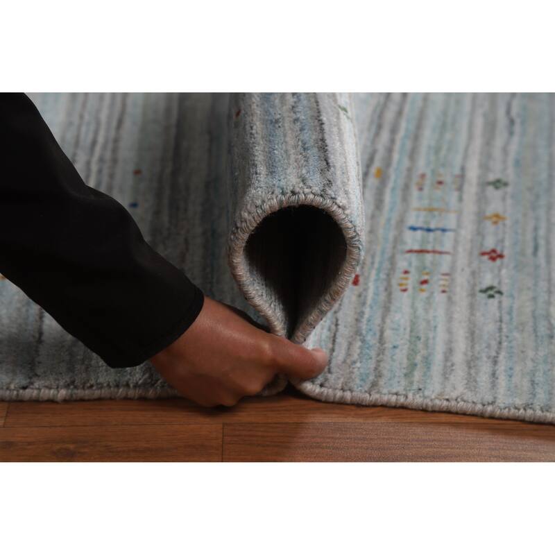 Striped Tribal Gabbeh Oriental Square Rug Handmade Wool Carpet - 9'9" x 9'8"