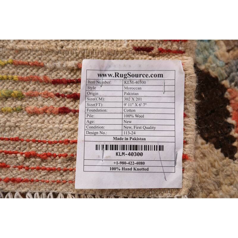 All-Over Trellis Geometric Moroccan Oriental Rug Handmade Wool Carpet - 6'7" x 9'11"