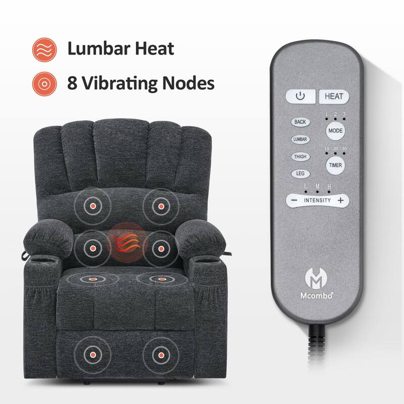 MCombo Power Lift Recliner Chair, Massage and Heat for Elderly, Extended Footrest,Cup Holders, USB Ports 7095