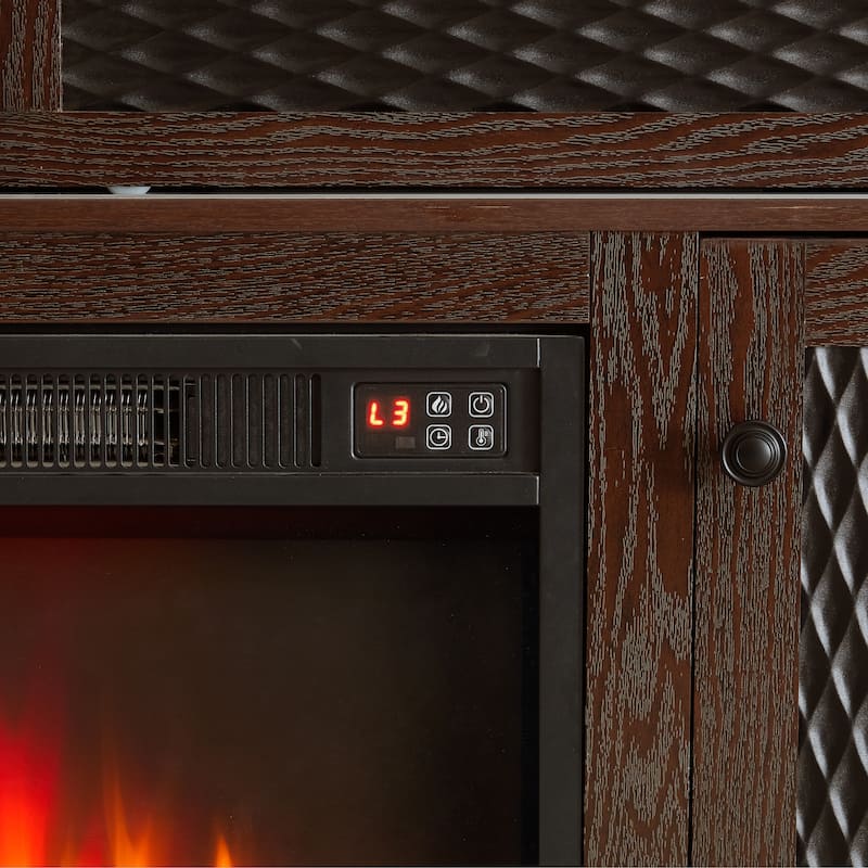 Embossed Pattern TV Stand for TVs Up to 65", Fireplace TV Stand with Storage Cabinet