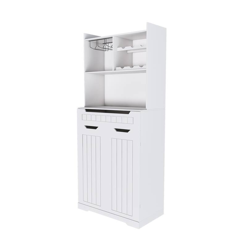 Kitchen Pantry Cabinet with 2 Drawers & Barn Doors, Freestanding Sideboard with Internal Storage Rack & Open Compartments