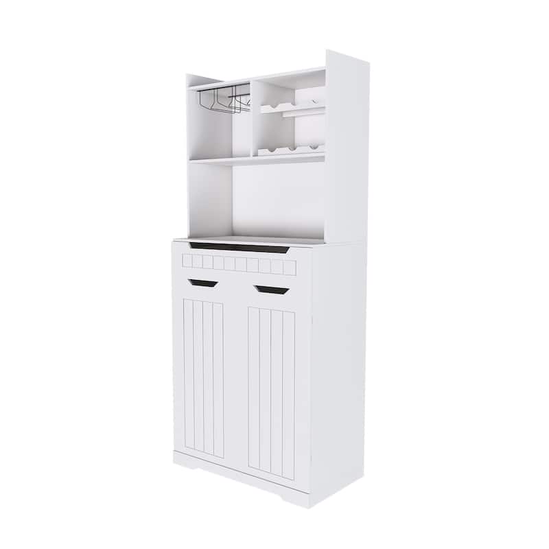 White Buffet Cabinet with Hutch - Modern Farmhouse Kitchen Storage Sideboard with 2 Drawers & Barn Doors