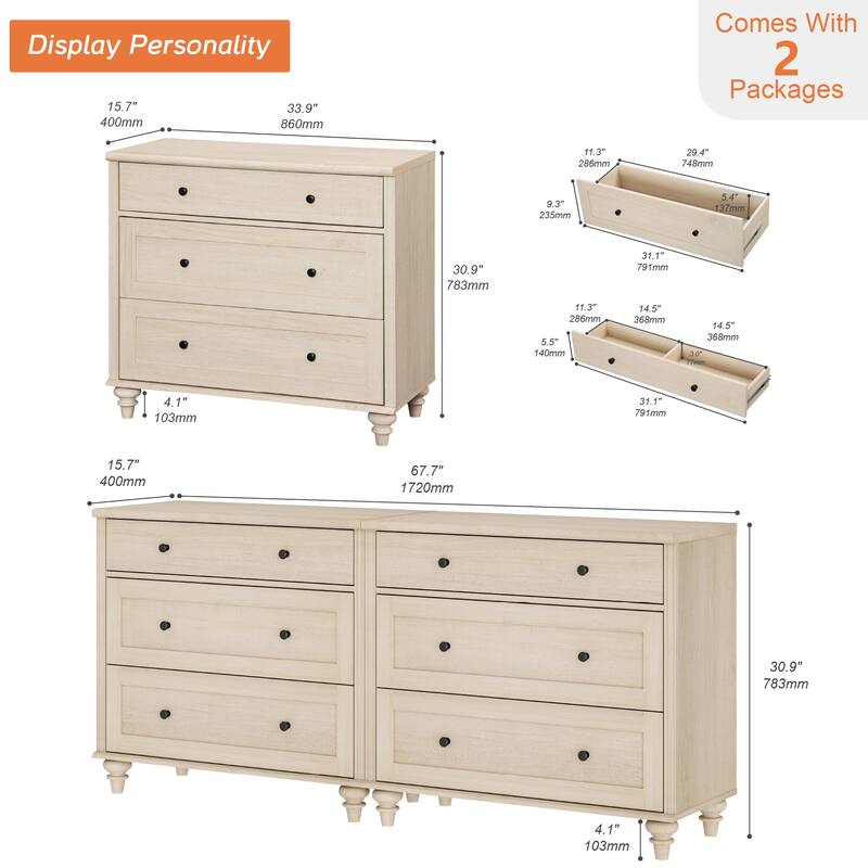 WAMPAT 3 Drawer Dresser ,Wood Storage Dresser for Bedroom