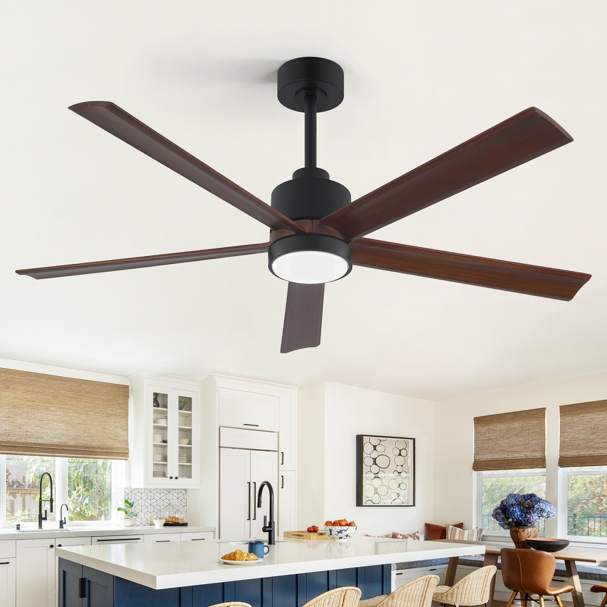 52"/60" Modern Solid Wood Ceiling Fan with Light, Dimmable LED, DC Motor, 6-Speed Remote Control, Indoor Ceiling Fan