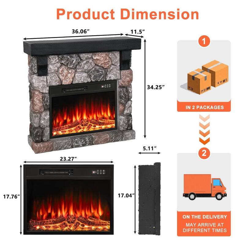 BOSSIN 36"/40" Electric Fireplace with Mantel, 23 inch Electric Fireplace Insert, TV Stand Freestanding Heater LED Flame