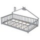 preview thumbnail 11 of 9, Grey Twin Size Pine Wood House-Shaped Bedside Floor Bed with Guardrails, Slats, without Door
