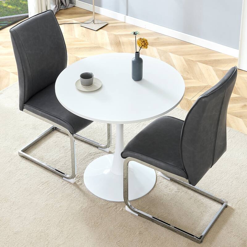 Modern Dining Set with Ergonomic Chairs and Round Dining Table - Dark Gray Silver White