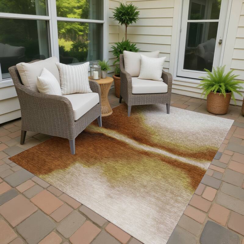 Machine Washable Indoor/ Outdoor Modern Landscape Chantille Rug - Paprika - 8' x 10'