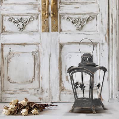 Metal And Glass Footed Lantern 8 X 13.75"T - N/A