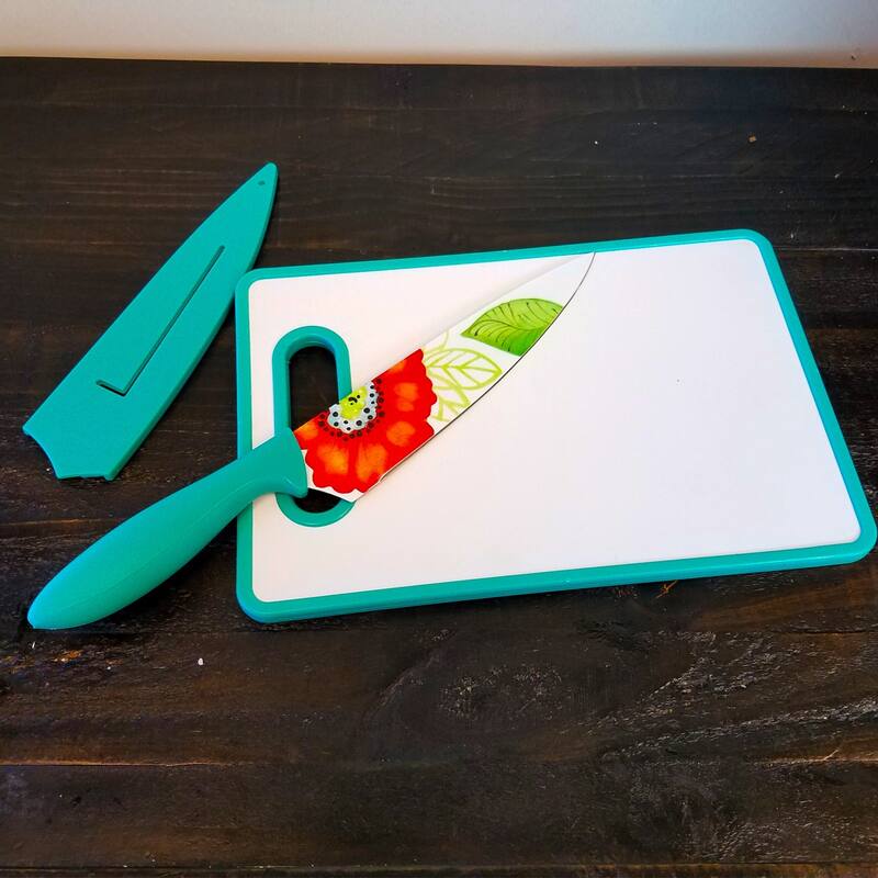 Eliana 3 Piece Reversible Cutting Board with Matching Knife and Sheath in Teal