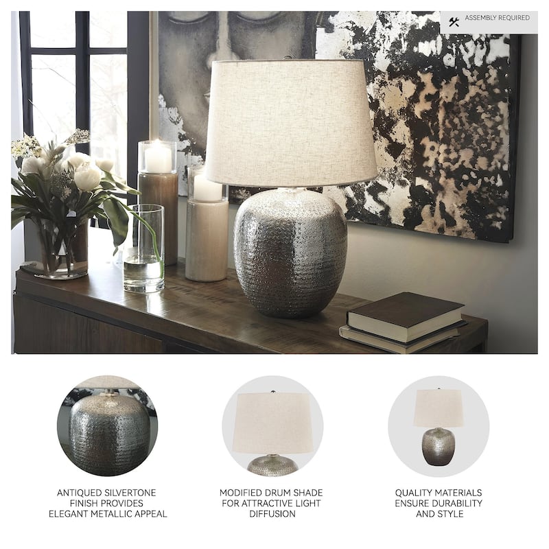 Magalie 23 Inch Metal Table Lamp - Antique Silver Finish