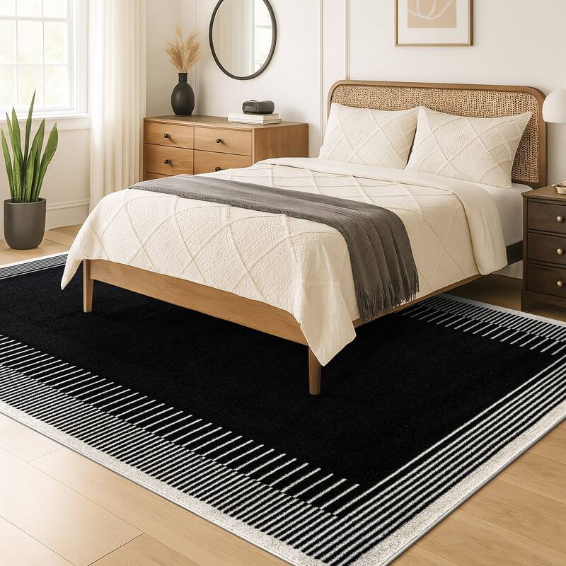 World Rug Gallery Modern Abstract Bordered Area Rug for Living Room, Bedroom, or Entryway - Low Pile Indoor Rug