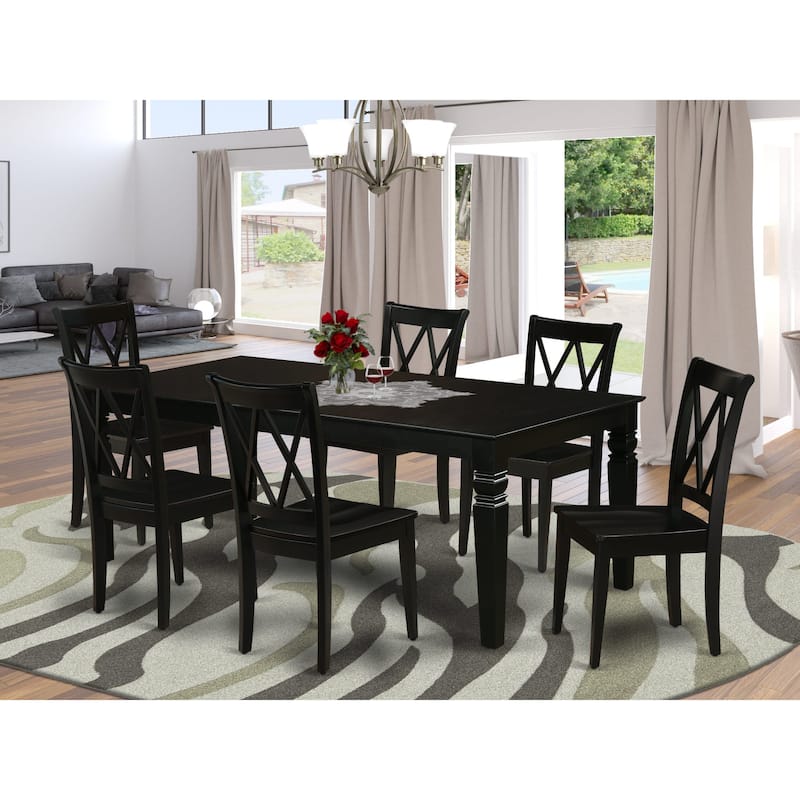 East West Furniture Kitchen Table Set- a Rectangle Dining Table and Solid Wood Seat Chairs, (Pieces Options) - LGCL7-BLK-W