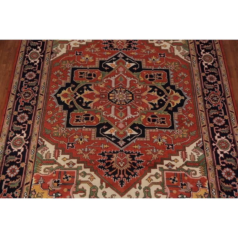 Orange Heriz Serapi Indian Area Rug Handmade Wool Carpet - 8'11"x 11'10"