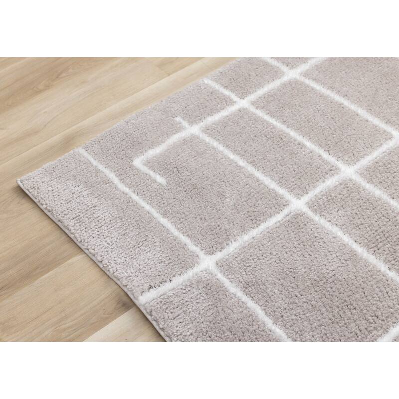 Sutton Collection - Plush Polyester Cream White Lines Area Rug