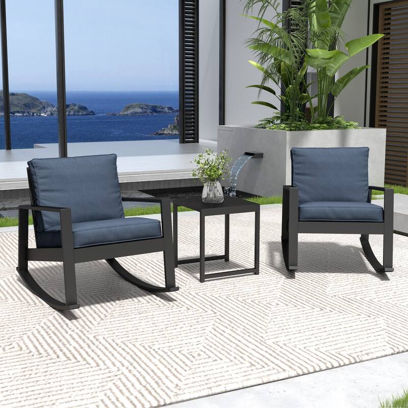 3-Piece Outdoor Rocking Chair Set with Side Table