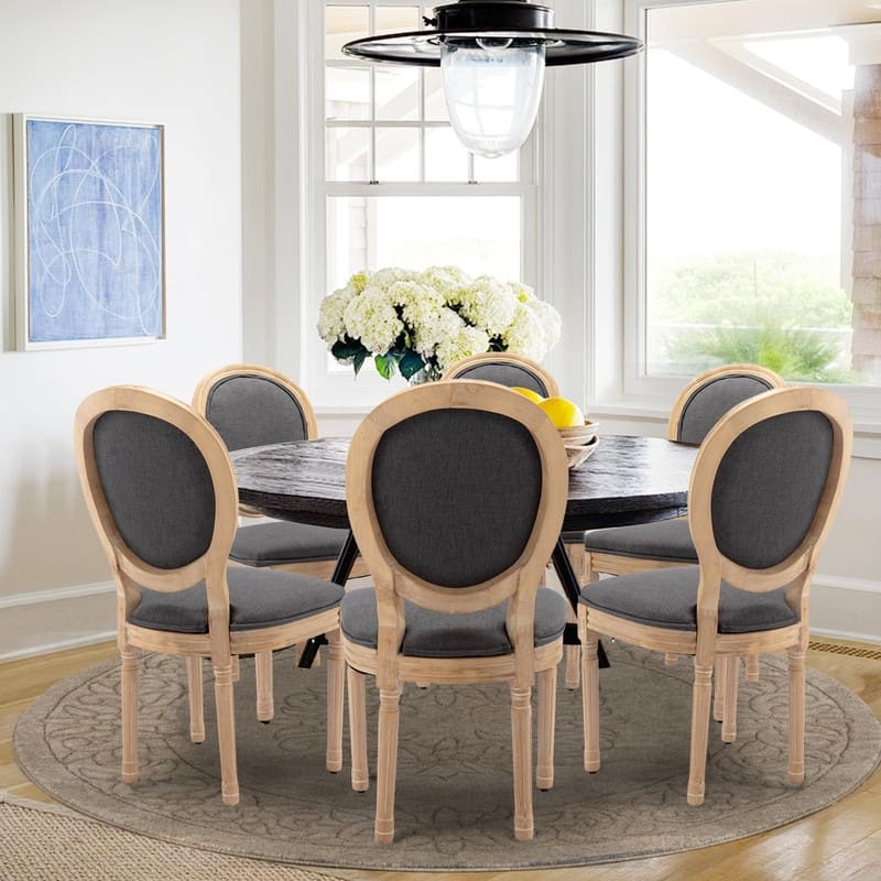 Upholstered French Style Nailhead Dining Chairs(Set of 6) - DarkGreySolidBack Set of 6