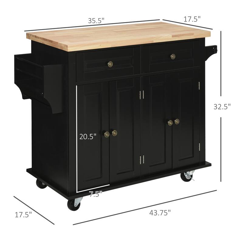 Modern Rolling Kitchen Island Cart With Spice Rack(no include stool)