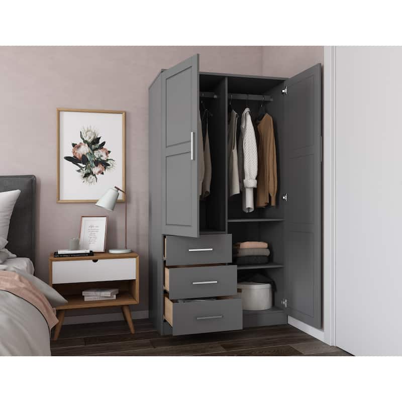 Palace Imports 100% Solid Wood Metro Wardrobe Armoire with Solid Wood or Mirrored Doors