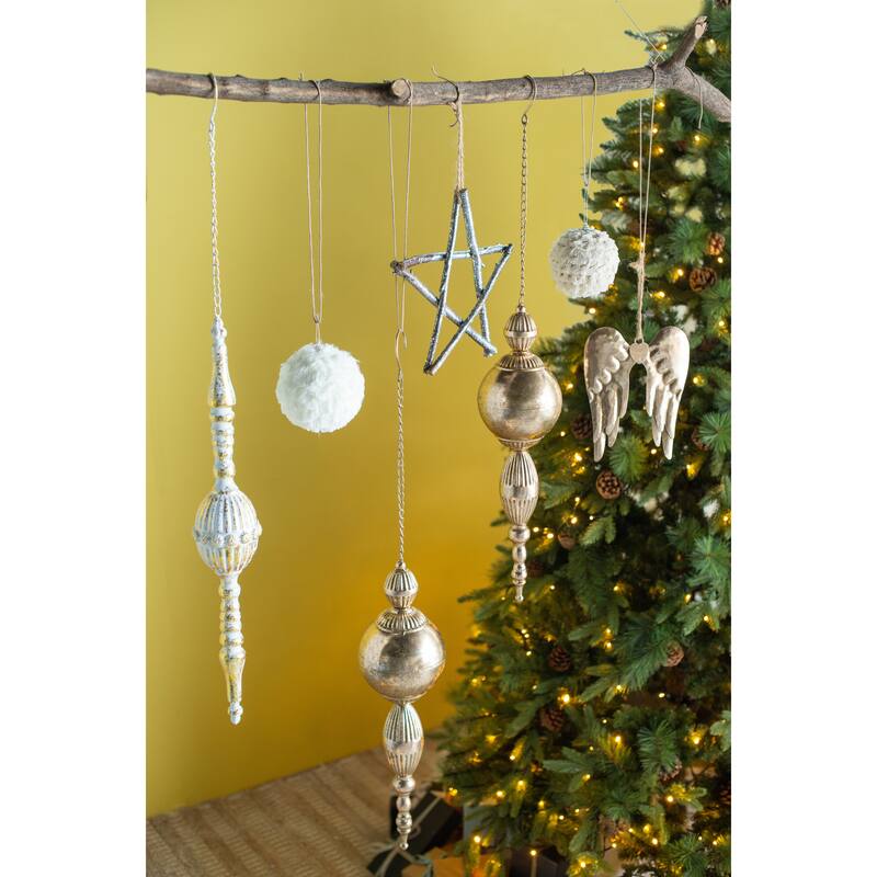 4" Cream Ruffle Ball Ornament, Decorative Hanging Ball Christmas Tree Ornaments for Holiday Party Decorations, Set of 6