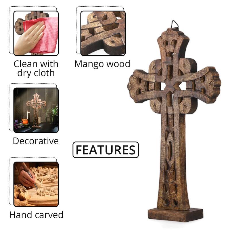 NAKKASHI Handcrafted Intricate Pattern Wooden Decorative Cross Mothers
