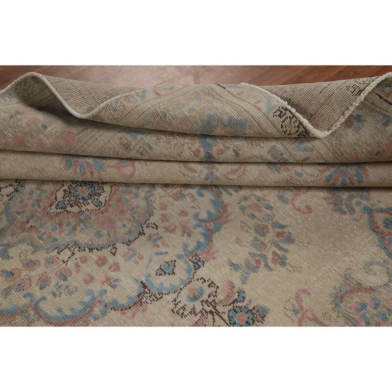 Tabriz Persian Area Rug Beige Oriental Hand-Knotted Wool Carpet - 7'11"x 11'0"