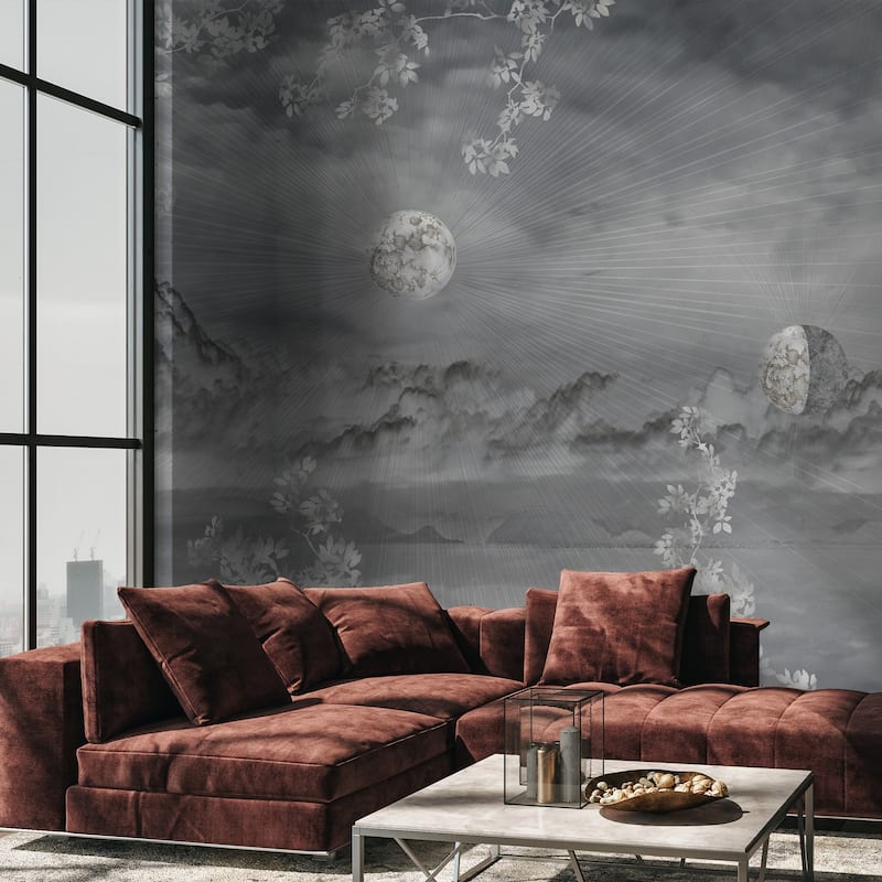 Celestial Night Sky Wallpaper Mural Golden Foliage Moon