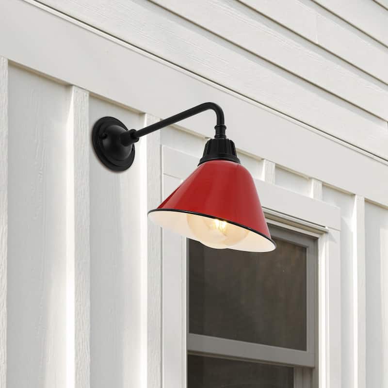 Aurora 9.63" 1-Light Farmhouse Industrial Indoor/Outdoor Iron LED Gooseneck Arm Outdoor Sconce, by JONATHAN Y - 9.63