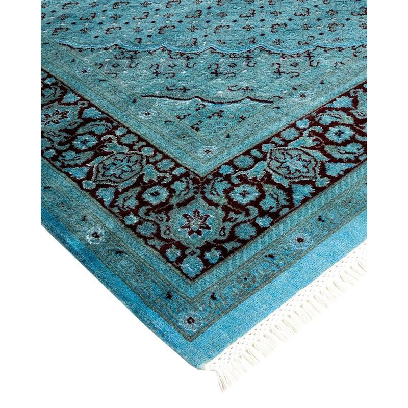 Overton Hand Knotted Wool Vintage Inspired Modern Contemporary Overdyed Blue Area Rug - 6' 2" x 9' 3"