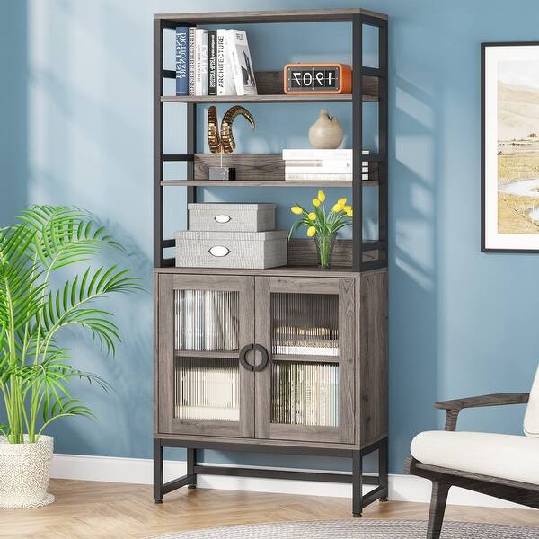 Grey Bookshelf Etagere Bookcase with Door Bed Bath & Beyond