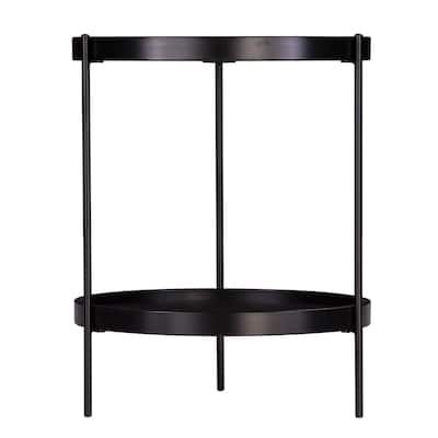 24 Inch Black Round End Table with Shelf and Metal Base - 19.25” x 19.75” x 24”