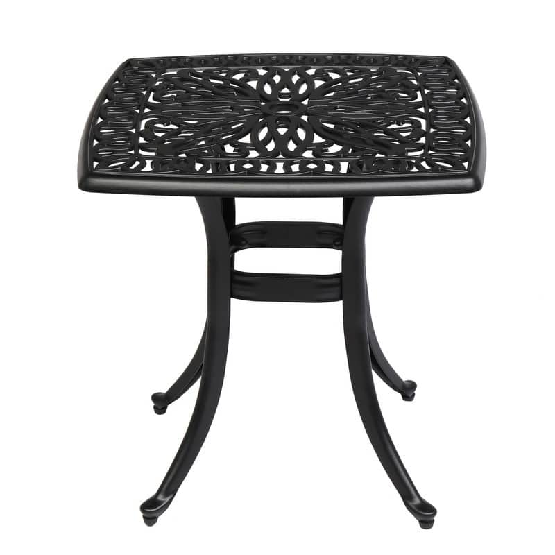 Patio 21" Cast Aluminum Dining Table with Umbrella Hole - Black