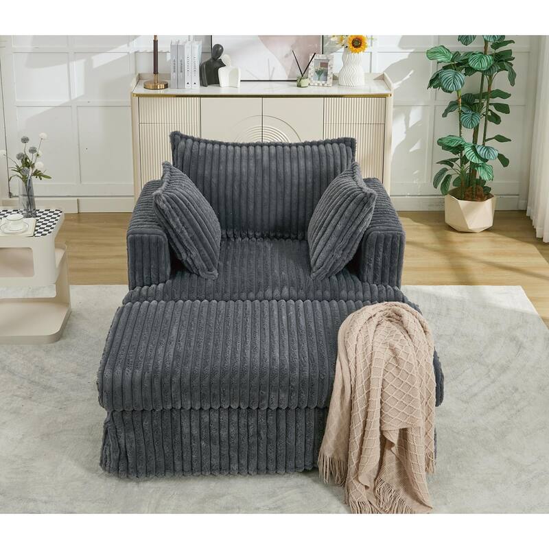 47.7'' Corduroy Deep Seat Upholstered Daybed with Movable Ottoman