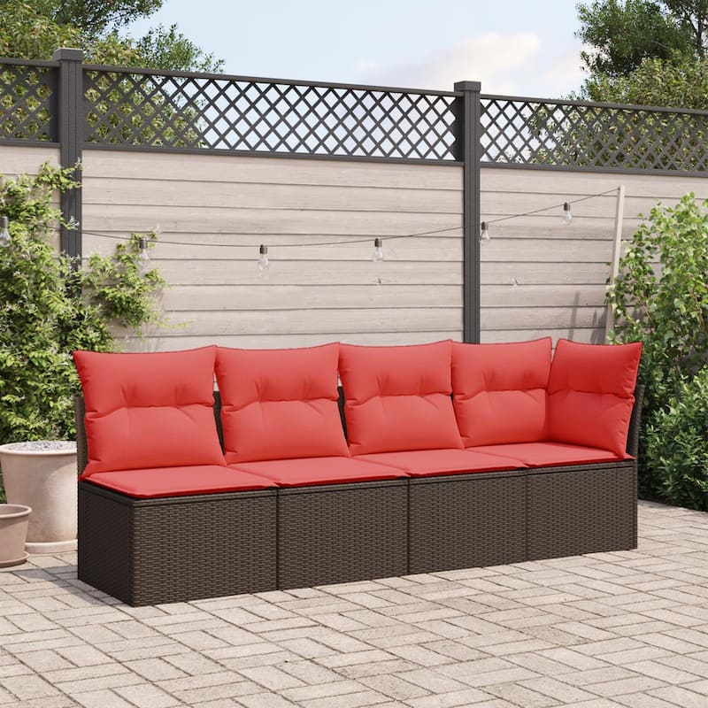 vidaXL Patio Sofa with Cushions Outdoor Seating Poly Rattan Black/Gray/Brown - Brown form-4