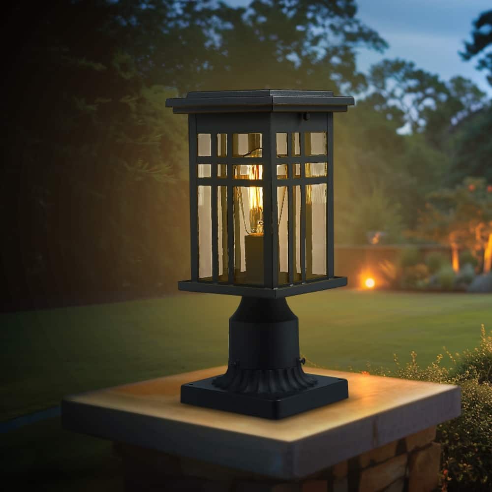 Outdoor Post Light, Lantern Light Fixture with Clear Glass Shade