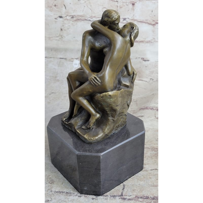 Signed The Kiss By French Sculptor Rodin Bronze Sculpture Art Deco Figure
