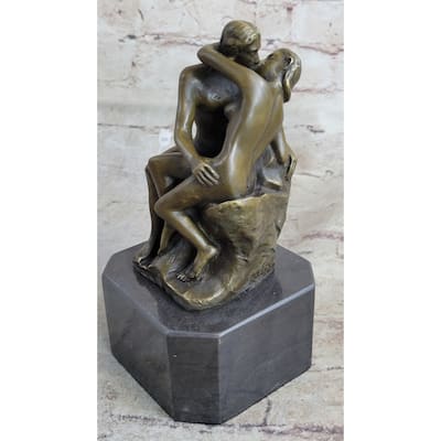Signed The Kiss By French Sculptor Rodin Bronze Sculpture Art Deco Figure