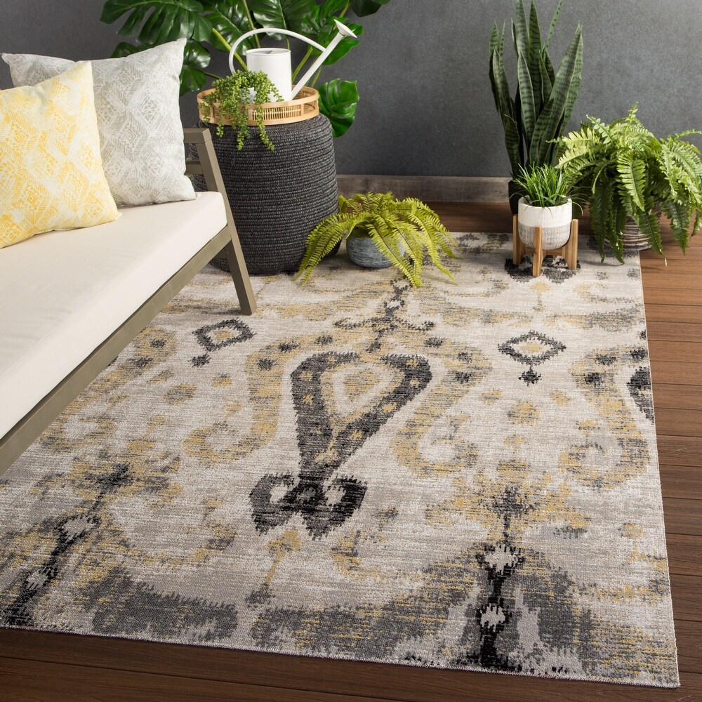 Juniper Homenyla Indoor Outdoor Ikat Area Rug Grey Yellow 2 8 X 10 Runner Dailymail