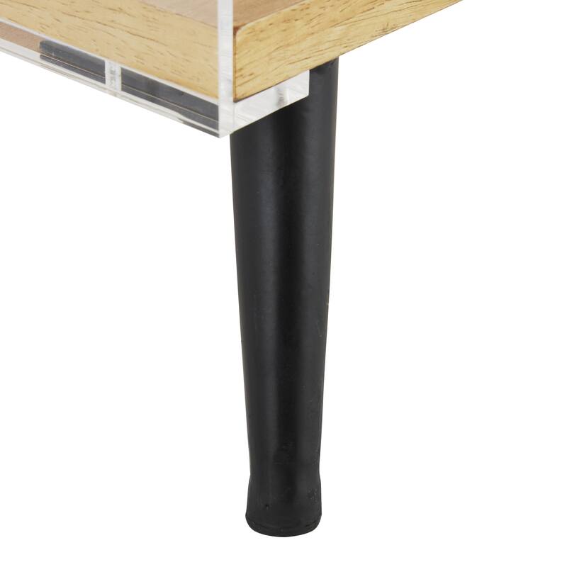 Acrylic Plastic 6 Section Shelving Unit with Wood Base and Black Metal Legs - Clear - Roche River Decor