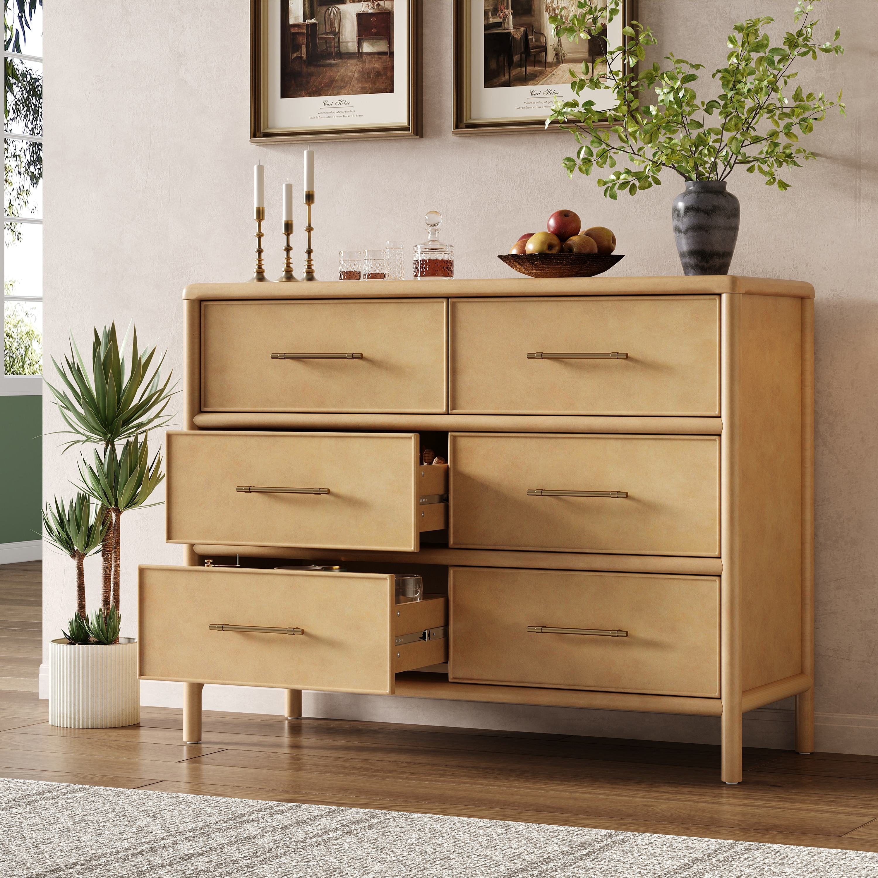 Storage cabinet, stylish style, suitable for living room and dining room entrance, large size, 6 drawers