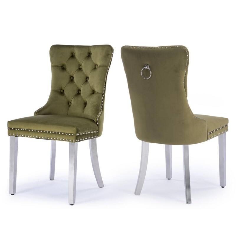 Tufted Naliheads Solid Wood Upholstered Dining Chairs (Set of 2)