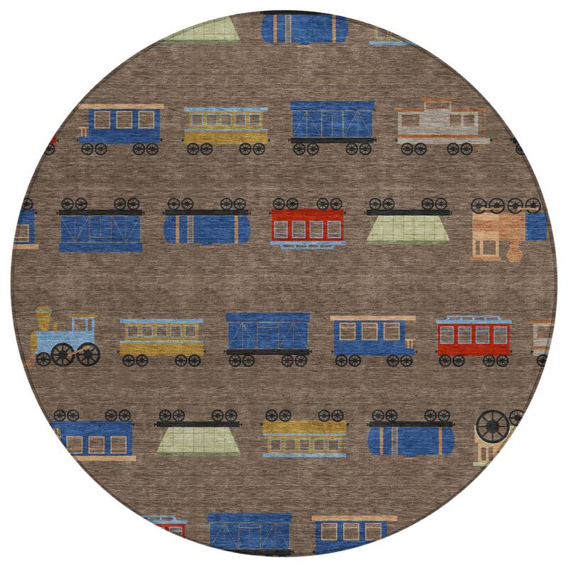 Machine Washable Indoor/ Outdoor Modern Train Chantille Rug