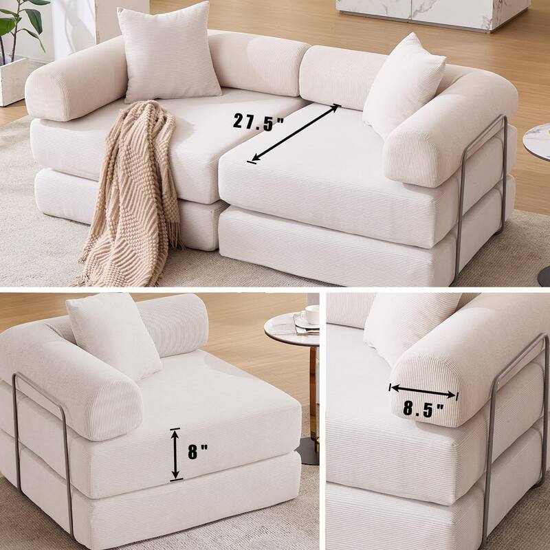 Modular Couch Sofa Bed, Convertible Design with Removable Armrests,Folding Mattress Couch for Small Spaces ,No Assembly