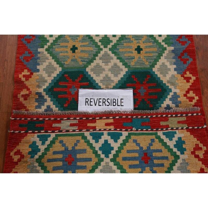 Hand Woven Oriental 100% Wool Carpet Southwestern All-Over Multi-Colored Kilim Runner Rug - 15' 11'' X 2' 10''