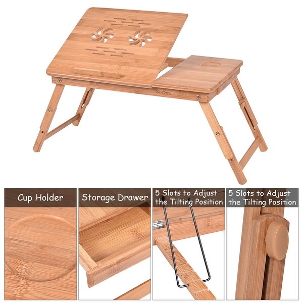 Portable Bamboo Laptop Desk Table Folding Breakfast Bed Tray