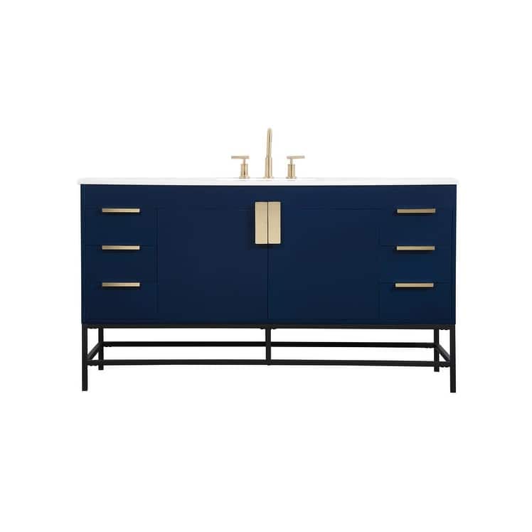 Elegant Lighting VF48860M Eugene 60" Free Standing Single Basin Vanity - Blue - Painted