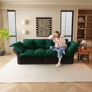 74.8" Queen Size Pull Out Sofa Bed 3-in-1 Convertible Sleeper Tufted Sofa with 2 Soft Pillows