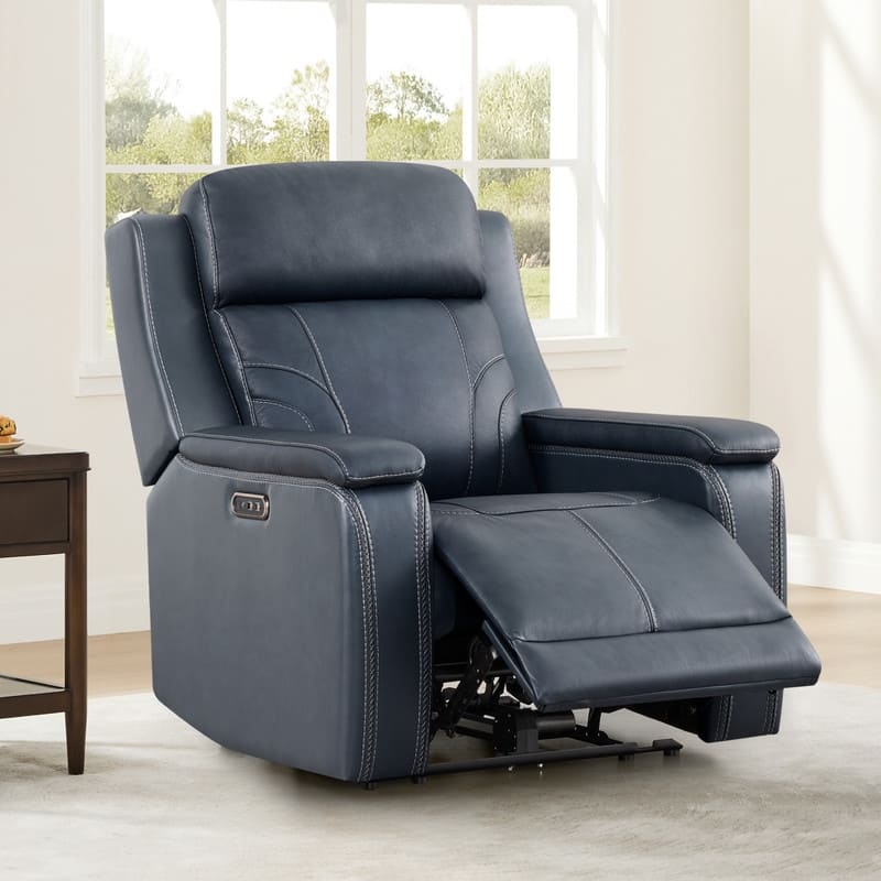 Spruce & Spring Dual Motors Genuine Leather Power Lay Flat Recliner with Power Headrest